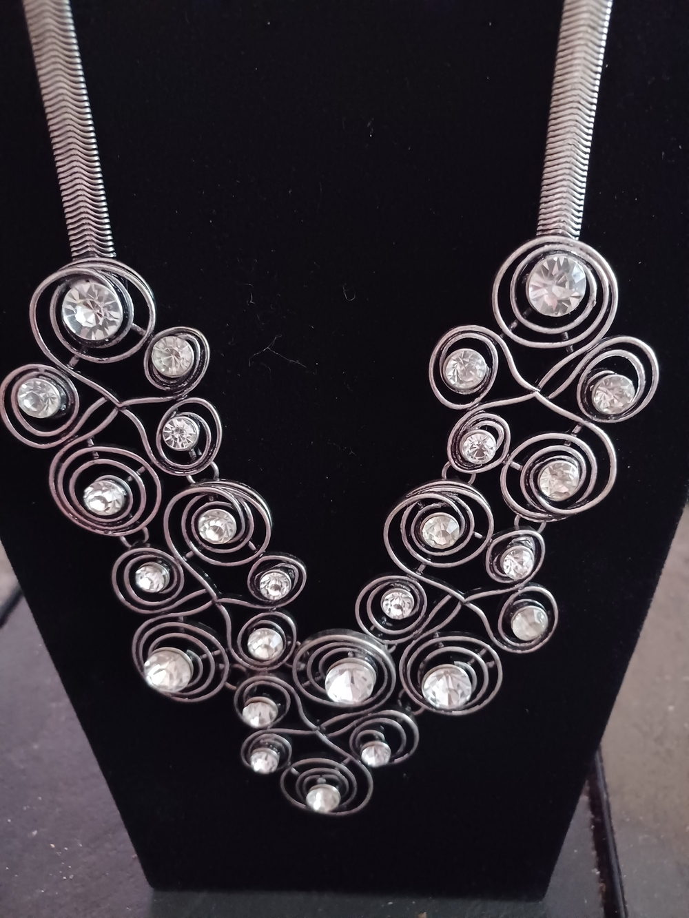 Silver-Tone Crystal Spiral Bib Necklace